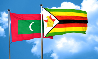 Maldives flag with Zimbabwe flag, 3D rendering
