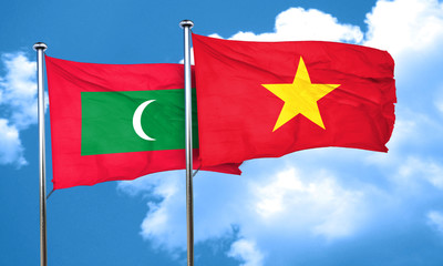 Maldives flag with Vietnam flag, 3D rendering