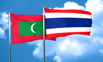 Maldives flag with Thailand flag, 3D rendering
