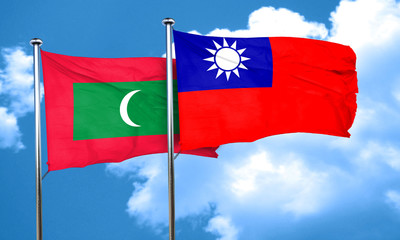 Maldives flag with Taiwan flag, 3D rendering