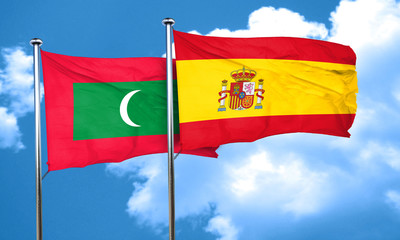 Maldives flag with Spain flag, 3D rendering