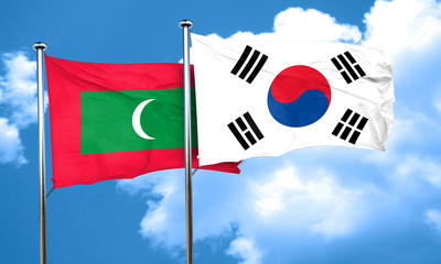 Maldives flag with South Korea flag, 3D rendering