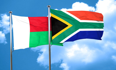 Madagascar flag with South Africa flag, 3D rendering