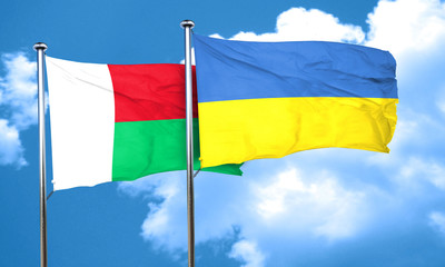 Madagascar flag with Ukraine flag, 3D rendering
