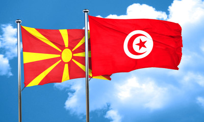 Macedonia flag with Tunisia flag, 3D rendering