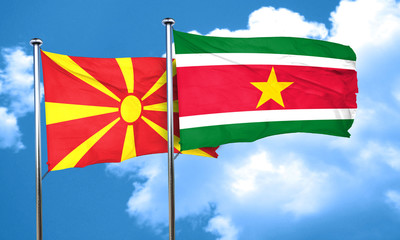 Macedonia flag with Suriname flag, 3D rendering