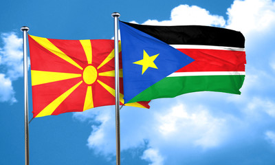 Macedonia flag with South Sudan flag, 3D rendering