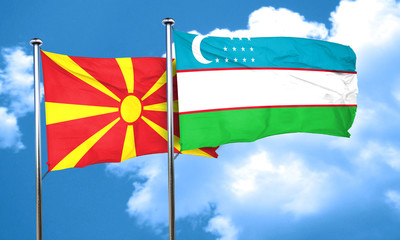 Macedonia flag with Uzbekistan flag, 3D rendering