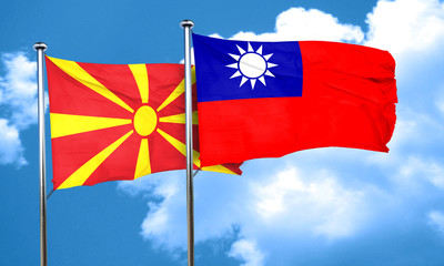 Macedonia flag with Taiwan flag, 3D rendering