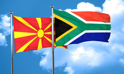 Macedonia flag with South Africa flag, 3D rendering