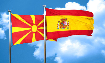 Macedonia flag with Spain flag, 3D rendering