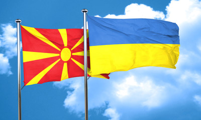 Macedonia flag with Ukraine flag, 3D rendering