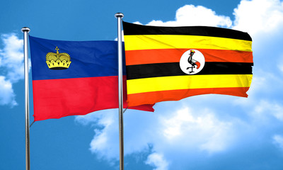 Liechtenstein flag with Uganda flag, 3D rendering