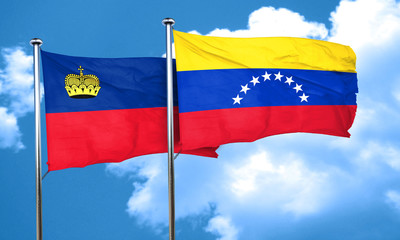 Liechtenstein flag with Venezuela flag, 3D rendering