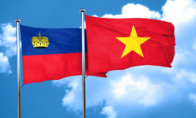 Liechtenstein flag with Vietnam flag, 3D rendering