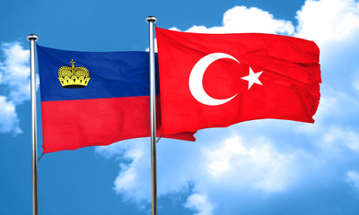 Liechtenstein flag with Turkey flag, 3D rendering