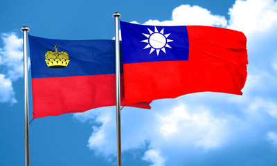 Liechtenstein flag with Taiwan flag, 3D rendering