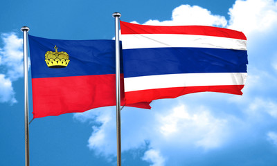Liechtenstein flag with Thailand flag, 3D rendering