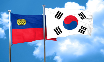 Liechtenstein flag with South Korea flag, 3D rendering