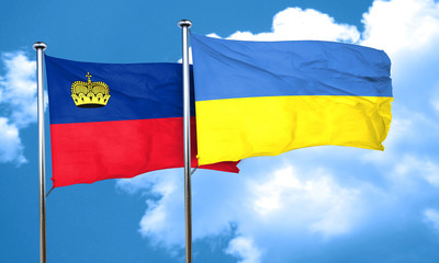 Liechtenstein flag with Ukraine flag, 3D rendering