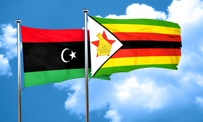 Libya flag with Zimbabwe flag, 3D rendering