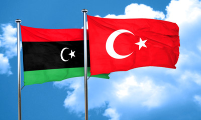 Libya flag with Turkey flag, 3D rendering