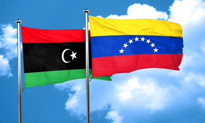 Libya flag with Venezuela flag, 3D rendering