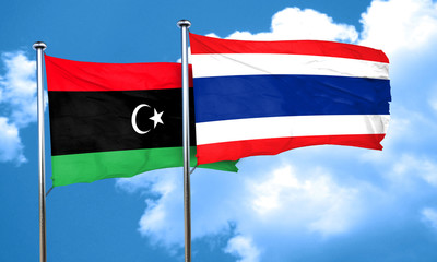 Libya flag with Thailand flag, 3D rendering