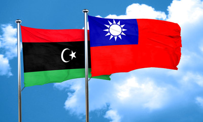 Libya flag with Taiwan flag, 3D rendering