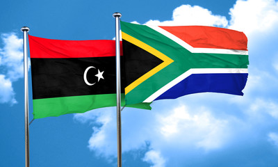 Libya flag with South Africa flag, 3D rendering