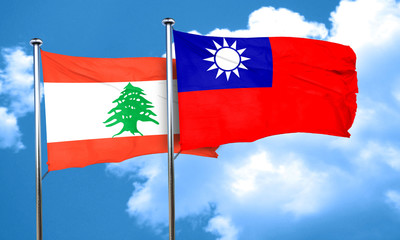 Lebanon flag with Taiwan flag, 3D rendering