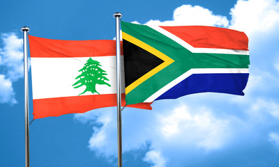 Lebanon flag with South Africa flag, 3D rendering