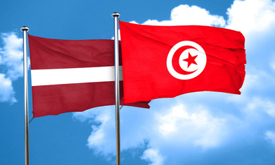 Latvia flag with Tunisia flag, 3D rendering