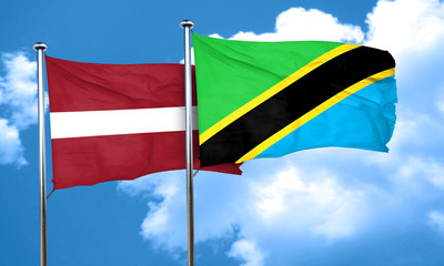 Latvia flag with Tanzania flag, 3D rendering
