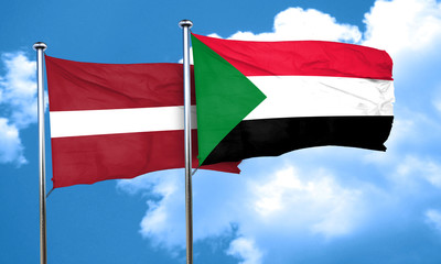 Latvia flag with Sudan flag, 3D rendering