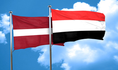 Fototapeta na wymiar Latvia flag with Yemen flag, 3D rendering