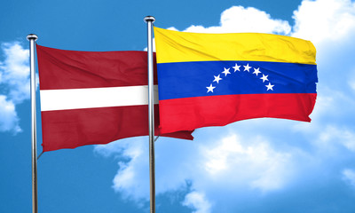 Fototapeta na wymiar Latvia flag with Venezuela flag, 3D rendering