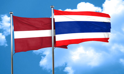 Latvia flag with Thailand flag, 3D rendering