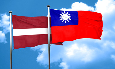 Latvia flag with Taiwan flag, 3D rendering
