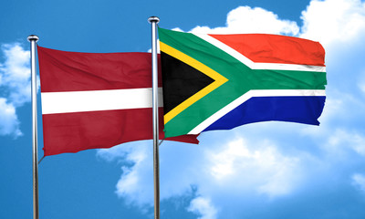 Latvia flag with South Africa flag, 3D rendering