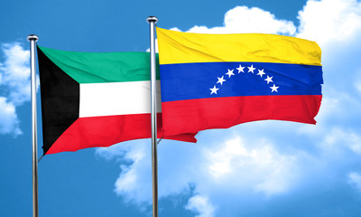 Kuwait flag with Venezuela flag, 3D rendering