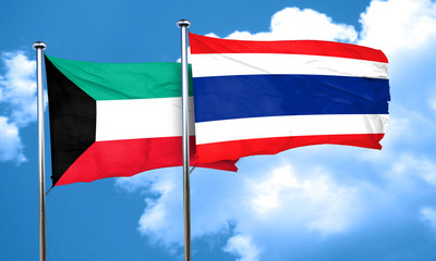 Kuwait flag with Thailand flag, 3D rendering