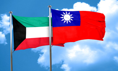 Kuwait flag with Taiwan flag, 3D rendering