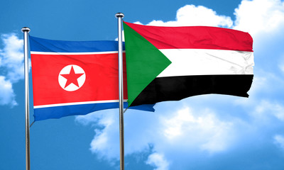 North Korea flag with Sudan flag, 3D rendering