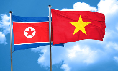North Korea flag with Vietnam flag, 3D rendering
