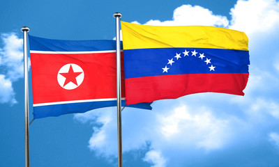 North Korea flag with Venezuela flag, 3D rendering