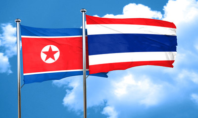 North Korea flag with Thailand flag, 3D rendering