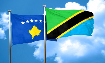 Kosovo flag with Tanzania flag, 3D rendering