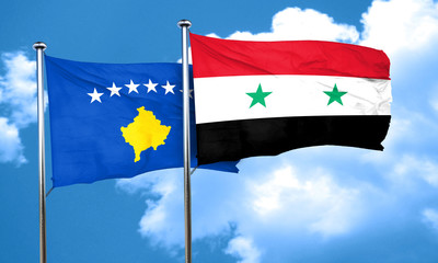 Kosovo flag with Syria flag, 3D rendering
