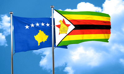 Kosovo flag with Zimbabwe flag, 3D rendering